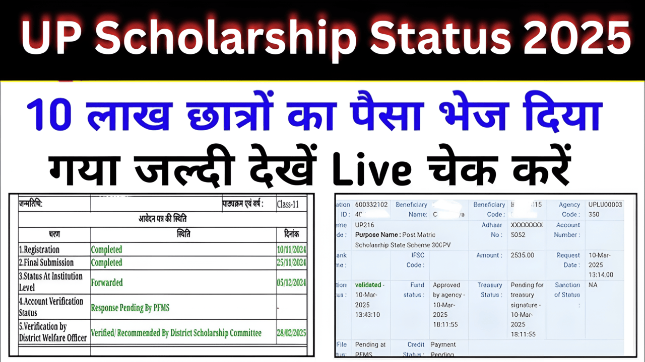 UP Scholarship 2025: दस लाख छात्रों का पैसा भेजा गया, आपका पैसा आया या नहीं? 2 मिनट में चेक करें! -